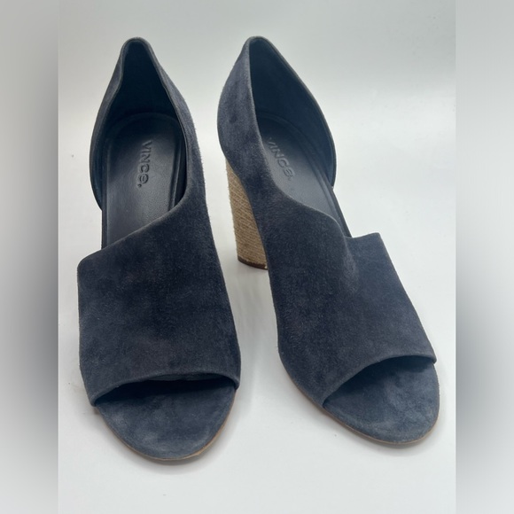 Vince Shoes - Vince Percey asymmetrical suede espadrille peeptoe pumps sz 8.5